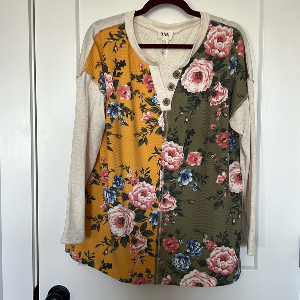Large L BiBi Floral Top Shirt Blouse
